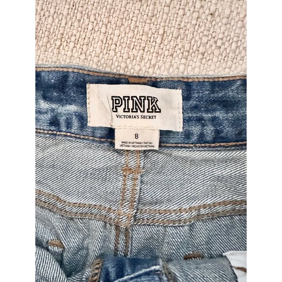 Victorias Secret Pink Denim Rhinestone Embellished Frayed Hem Shorts Size 8 - Picture 4 of 6